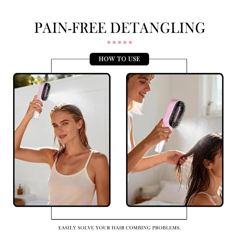 2in1 Spray Hair Brush Detangling Scalp Massage Comb with Water Mist Spray Anti-static Smooth Hair Styling Tool for Home & Travel